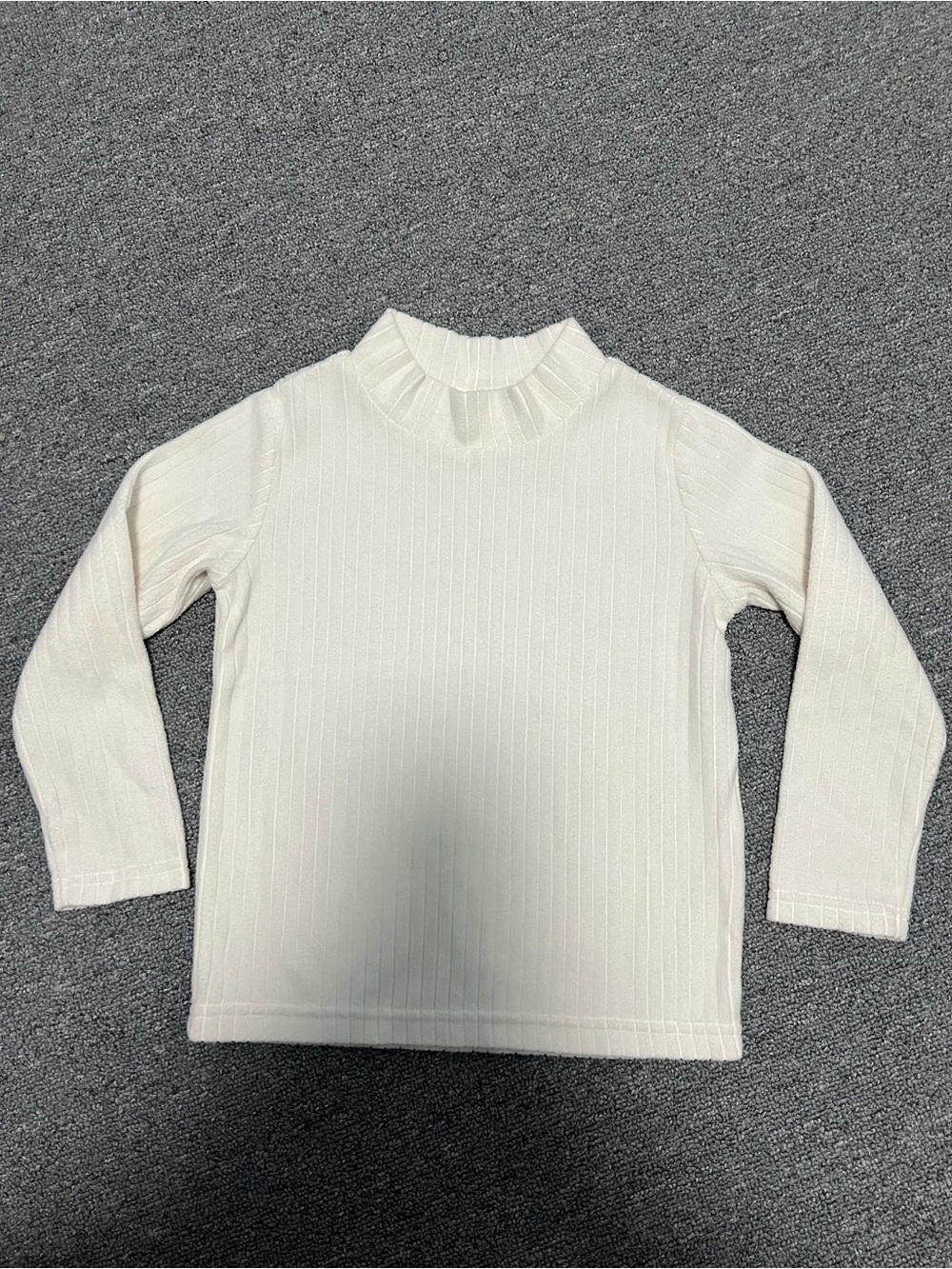 Uniqlo Kids Cream Rib-Knit Mock Neck Long Sleeve Top